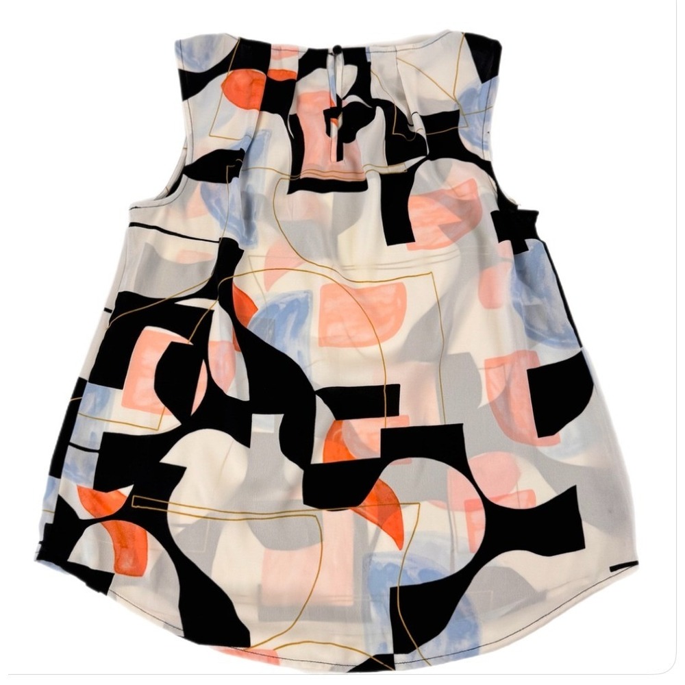 Worthington Blouse Women XS Multicolor Abstract Geometric Sleeveless Pleated Top - Picture 8 of 13